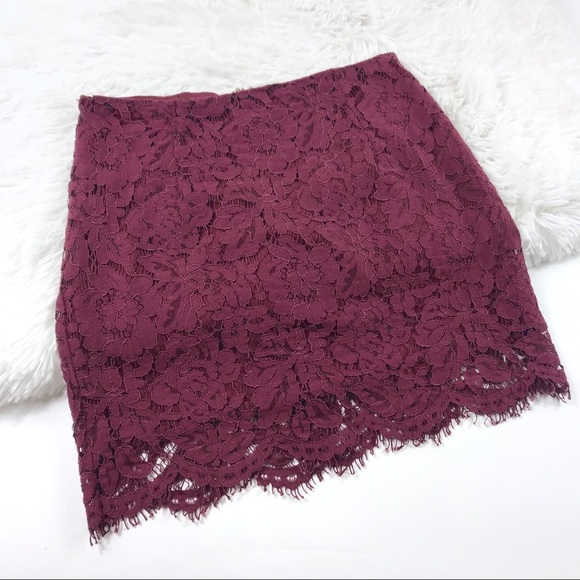 Lulus Dresses & Skirts - Lulu’s Maroon Mini Lace Skirt Size S